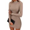 imageANRABESS Women Long Sleeve Mock Neck Bodycon Mini Dress 2025 Fall Ribbed Slim Fit Pencil Cocktail Club Night DressesLight Brown