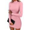 imageANRABESS Women Long Sleeve Mock Neck Bodycon Mini Dress 2025 Fall Ribbed Slim Fit Pencil Cocktail Club Night DressesPink