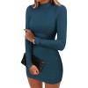 imageANRABESS Women Long Sleeve Mock Neck Bodycon Mini Dress 2025 Fall Ribbed Slim Fit Pencil Cocktail Club Night DressesTeal
