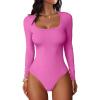 imageANRABESS Women Scoop Neck Bodysuits Long Sleeve Tops 2025 Fall Slim Fit Ribbed Knit Sexy Soft Basic Shirts Fashion OutfitsHot Pink