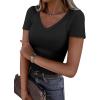 imageANRABESS Women Short Sleeve V Neck Ribbed Knit Fitted Shirts Basic Tees Tops 2026 Summer Casual TShirts Going Out OutfitsBlack