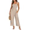 imageANRABESS Women Summer Casual Dressy Sleeveless Smocked Wide Leg Linen Jumpsuits Rompers 2026 Trendy Travel Outfit PocketApricot
