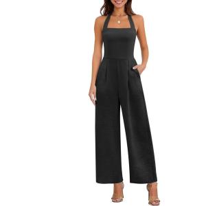 imageANRABESS Dressy Jumpsuits for Women Summer Casual Sleeveless Wide Leg Rmpers with Pockets One Piece Outfits 2026 SpringBlack
