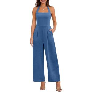 imageANRABESS Dressy Jumpsuits for Women Summer Casual Sleeveless Wide Leg Rmpers with Pockets One Piece Outfits 2026 SpringNavy Blue