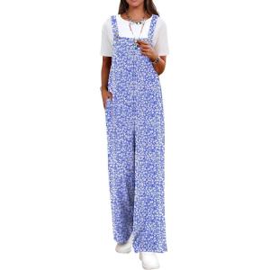 imageANRABESS Overalls for Women 2026 Summer Casual Loose One Piece Outfits Baggy Wide Leg Jumpers Lightweight Comfy RompersBlue White Floral