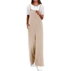 imageANRABESS Overalls for Women 2026 Summer Casual Loose One Piece Outfits Baggy Wide Leg Jumpers Lightweight Comfy RompersLight Khaki