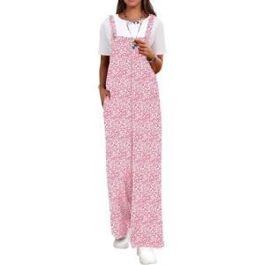 imageANRABESS Overalls for Women 2026 Summer Casual Loose One Piece Outfits Baggy Wide Leg Jumpers Lightweight Comfy RompersPink White Floral