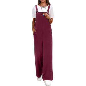 imageANRABESS Overalls for Women 2026 Summer Casual Loose One Piece Outfits Baggy Wide Leg Jumpers Lightweight Comfy RompersWine Red
