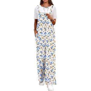 imageANRABESS Overalls for Women 2026 Summer Casual Loose One Piece Outfits Baggy Wide Leg Jumpers Lightweight Comfy RompersYellow Blue Floral