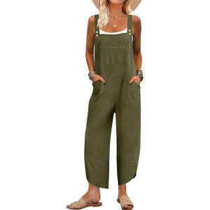 imageANRABESS Overalls for Women Casual Summer Jumpsuits Adjustable Straps Loose Fit Bib Overalls Pockets Spring Vacation ClothesArmy Green