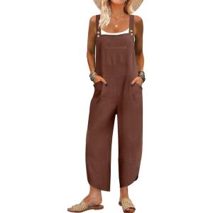 imageANRABESS Overalls for Women Casual Summer Jumpsuits Adjustable Straps Loose Fit Bib Overalls Pockets Spring Vacation ClothesBrown