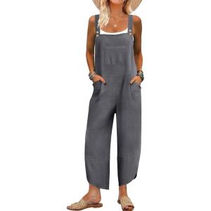 imageANRABESS Overalls for Women Casual Summer Jumpsuits Adjustable Straps Loose Fit Bib Overalls Pockets Spring Vacation ClothesDark Grey