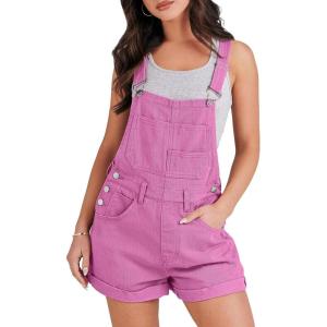 imageANRABESS Overalls for Women Denim Shorts Overalls 2026 Summer Casual Loose Fit Adjustable Rompers Jean jumpsuit Bib ShortallsHot Pink
