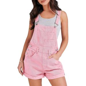 imageANRABESS Overalls for Women Denim Shorts Overalls 2026 Summer Casual Loose Fit Adjustable Rompers Jean jumpsuit Bib ShortallsPink