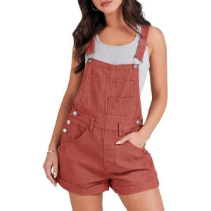 imageANRABESS Overalls for Women Denim Shorts Overalls 2026 Summer Casual Loose Fit Adjustable Rompers Jean jumpsuit Bib ShortallsRust Red
