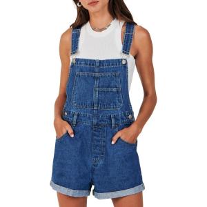 imageANRABESS Overalls for Women Denim Shorts Overalls 2026 Summer Casual Loose Fit Adjustable Rompers Jean jumpsuit Bib ShortallsWashed Deep Blue