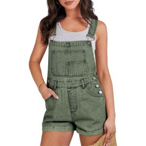 imageANRABESS Overalls for Women Denim Shorts Overalls 2026 Summer Casual Loose Fit Adjustable Rompers Jean jumpsuit Bib ShortallsWashed Green