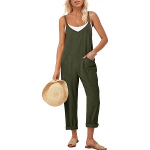 imageANRABESS Women Jumpsuits Casual Summer Overalls Loose Spaghetti Strap Romper Jumpers with Pockets 2026 Beach Vacation ClothesArmy Green