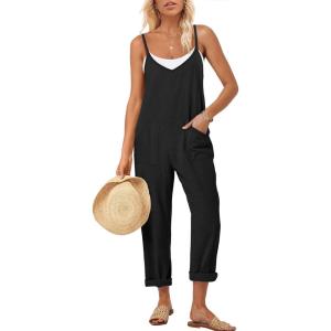 imageANRABESS Women Jumpsuits Casual Summer Overalls Loose Spaghetti Strap Romper Jumpers with Pockets 2026 Beach Vacation ClothesBlack