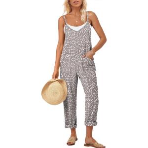 imageANRABESS Women Jumpsuits Casual Summer Overalls Loose Spaghetti Strap Romper Jumpers with Pockets 2026 Beach Vacation ClothesKhaki Polka Dot