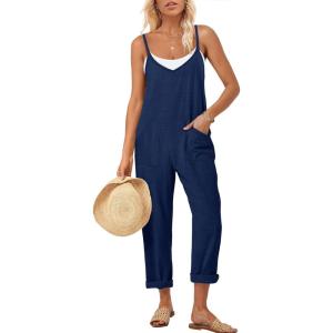 imageANRABESS Women Jumpsuits Casual Summer Overalls Loose Spaghetti Strap Romper Jumpers with Pockets 2026 Beach Vacation ClothesNavy Blue