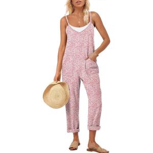 imageANRABESS Women Jumpsuits Casual Summer Overalls Loose Spaghetti Strap Romper Jumpers with Pockets 2026 Beach Vacation ClothesPink Floral