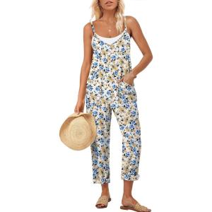 imageANRABESS Women Jumpsuits Casual Summer Overalls Loose Spaghetti Strap Romper Jumpers with Pockets 2026 Beach Vacation ClothesYellow Blue Floral