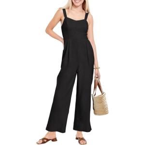 imageANRABESS Womens Jumpsuit Casual Summer Wide Leg Sleeveless Smocked One Piece Romper 2026 Beach Travel Vacation Jumper OutfitsBlack