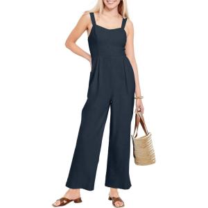 imageANRABESS Womens Jumpsuit Casual Summer Wide Leg Sleeveless Smocked One Piece Romper 2026 Beach Travel Vacation Jumper OutfitsDark Blue