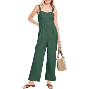 imageANRABESS Womens Jumpsuit Casual Summer Wide Leg Sleeveless Smocked One Piece Romper 2026 Beach Travel Vacation Jumper OutfitsGreen