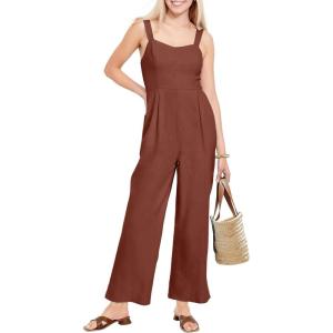 imageANRABESS Womens Jumpsuit Casual Summer Wide Leg Sleeveless Smocked One Piece Romper 2026 Beach Travel Vacation Jumper OutfitsRust