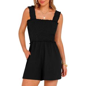 imageANRABESS Womens Rompers Summer Casual Smocked Square Neck Sleeveless Loose Shorts Jumpsuit 2026 Beach Vacation ClothesBlack