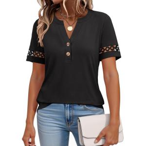 imageANRABESS Womens Short Sleeve Tops Henley V Neck Blouses Dressy Casual 2026 Summer Trendy Tee Shirts Business Work OutfitsBlack