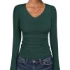 image:imageANRABESS Long Sleeve Shirts for Women V Neck Ribbed Knit Fitted Fall Basic Tshirts Going Out Tops 2026 Casual Trendy ClothesDeep Green
