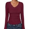 image:imageANRABESS Long Sleeve Shirts for Women V Neck Ribbed Knit Fitted Fall Basic Tshirts Going Out Tops 2026 Casual Trendy ClothesDeep Red