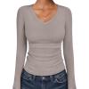 image:imageANRABESS Long Sleeve Shirts for Women V Neck Ribbed Knit Fitted Fall Basic Tshirts Going Out Tops 2026 Casual Trendy ClothesGray Khaki