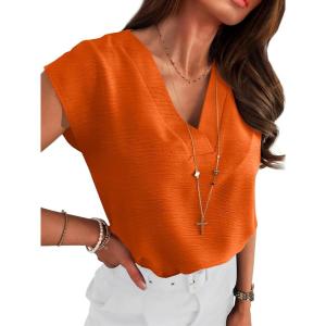 image:imageANRABESS Women Tops Cap Sleeve Textured Dressy Casual V Neck Shirts 2026 Summer Business Work Blouses OutfitsOrange