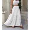 image:imageANRABESS Womens Maxi Skirt Flowy Swing Ruffle Tiered Elastic High Waist Long Skirts 2026 Summer Casual Beach Vacation ClothesWhite