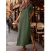 image:imageANRABESS Womens Summer Casual Maxi Dress Short Sleeve Crewneck Split WrinkleFree Travel Long Sundress Beach Vacation ClothesArmy Green