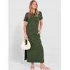 image:imageANRABESS Womens Summer Casual Maxi Dress Short Sleeve Crewneck Split WrinkleFree Travel Long Sundress Beach Vacation ClothesArmy Green