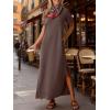 image:imageANRABESS Womens Summer Casual Maxi Dress Short Sleeve Crewneck Split WrinkleFree Travel Long Sundress Beach Vacation ClothesBrown