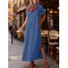 image:imageANRABESS Womens Summer Casual Maxi Dress Short Sleeve Crewneck Split WrinkleFree Travel Long Sundress Beach Vacation ClothesDeep Blue