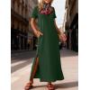 image:imageANRABESS Womens Summer Casual Maxi Dress Short Sleeve Crewneck Split WrinkleFree Travel Long Sundress Beach Vacation ClothesDeep Green