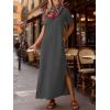 image:imageANRABESS Womens Summer Casual Maxi Dress Short Sleeve Crewneck Split WrinkleFree Travel Long Sundress Beach Vacation ClothesDeep Grey