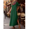 image:imageANRABESS Womens Summer Casual Maxi Dress Short Sleeve Crewneck Split WrinkleFree Travel Long Sundress Beach Vacation ClothesForest Green