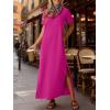 image:imageANRABESS Womens Summer Casual Maxi Dress Short Sleeve Crewneck Split WrinkleFree Travel Long Sundress Beach Vacation ClothesHot Pink
