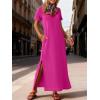 image:imageANRABESS Womens Summer Casual Maxi Dress Short Sleeve Crewneck Split WrinkleFree Travel Long Sundress Beach Vacation ClothesHot Pink