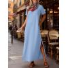 image:imageANRABESS Womens Summer Casual Maxi Dress Short Sleeve Crewneck Split WrinkleFree Travel Long Sundress Beach Vacation ClothesLight Blue