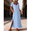 image:imageANRABESS Womens Summer Casual Maxi Dress Short Sleeve Crewneck Split WrinkleFree Travel Long Sundress Beach Vacation ClothesLight Blue
