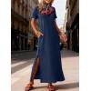 image:imageANRABESS Womens Summer Casual Maxi Dress Short Sleeve Crewneck Split WrinkleFree Travel Long Sundress Beach Vacation ClothesNavy Blue